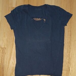 Zadig Et Volataire Navy V Neck Tee, With Sheer Skull Aplique
